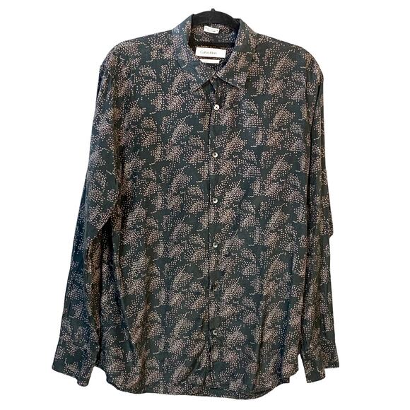 Calvin Klein Mens Shirt Button Down Printed Long Sleeve Collared Multicolor L - Picture 1 of 11
